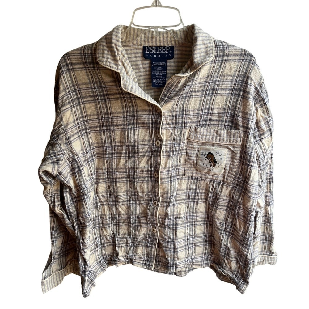 Vintage 90s ESLEEP Jammies Plaid Soft Cotton Flannel Top with Retro Cartoon Dog